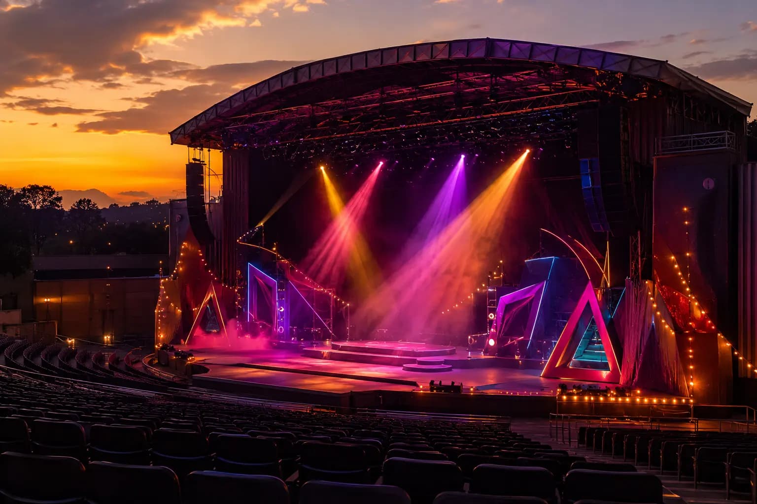 Concert stage with colorful lights during a live R&B and hip-hop performance